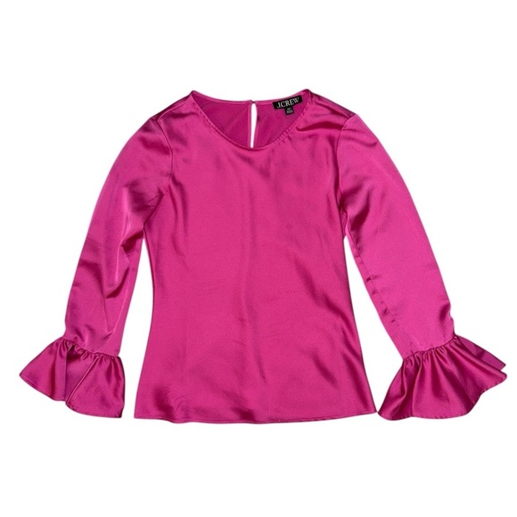 J. Crew Tops - J.Crew winter garden top magenta pink silk ruffle sleeve blouse women’s XXS